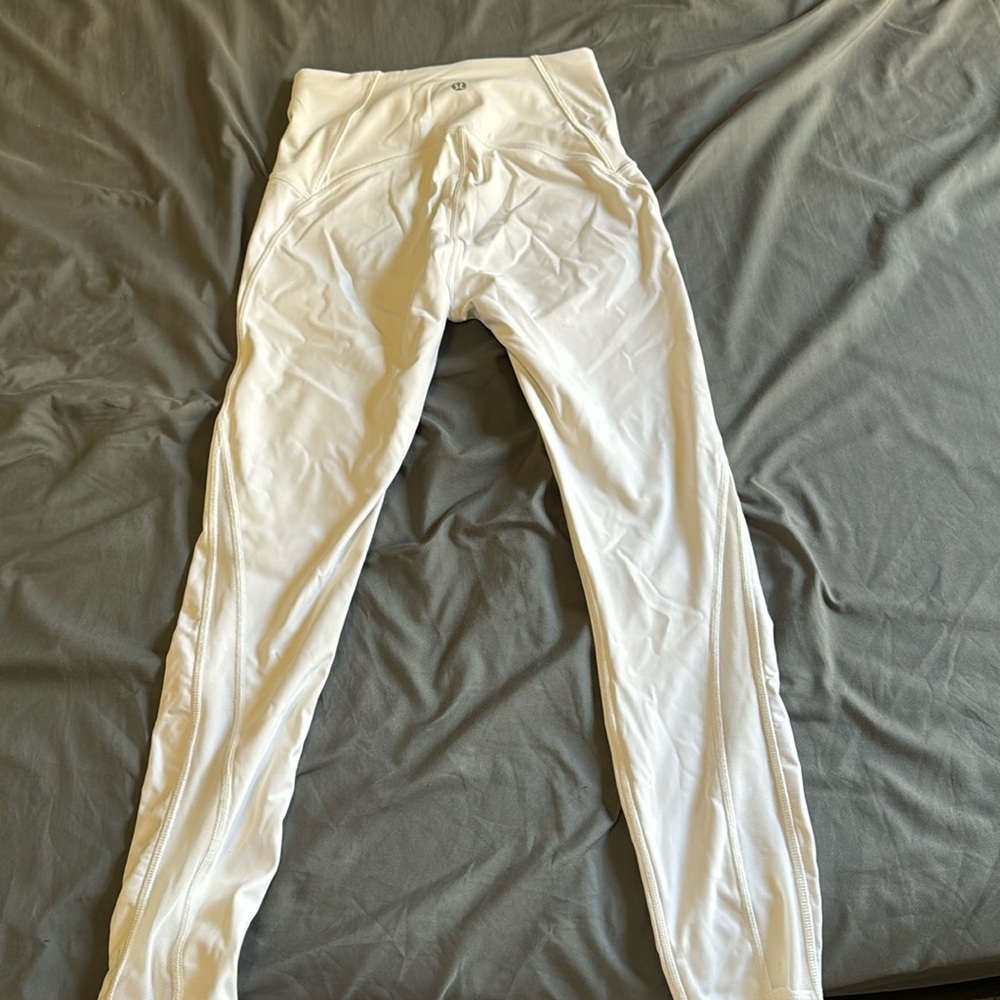 Lululemon White Leggings with Mesh Sides Lululemon Training WunderTrain